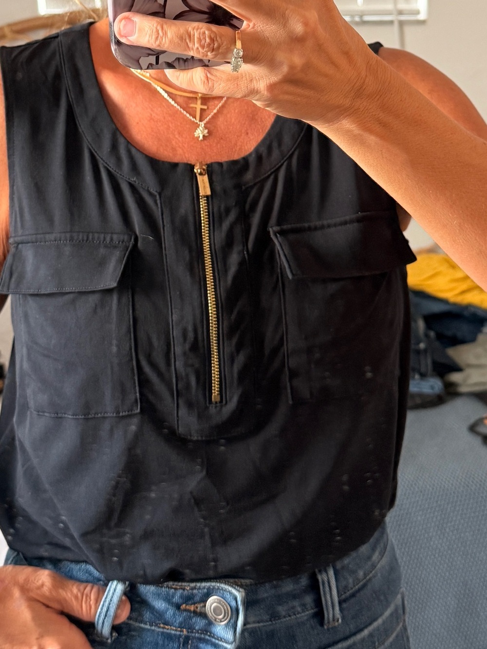 Ellen Tracy Navy Blue Sleeveless Zip Tank